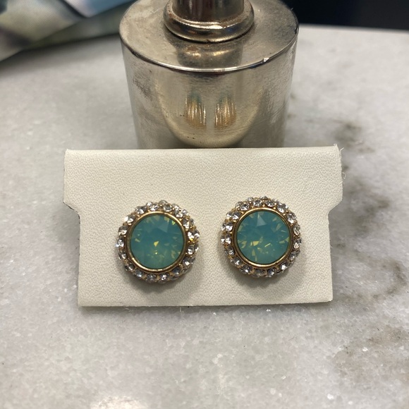 Gold and Aqua Stud Earrings - Picture 1 of 3